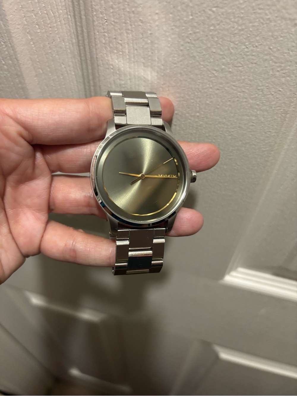 MVMT Silver Bracelet Watch with Green Dial and Gold Accents 46.5mm